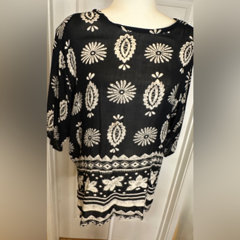 Exclusif By Whispers Flowy Comfy Two Piece Skirt Blouse Boho Black White Medium - Picture 13 of 16